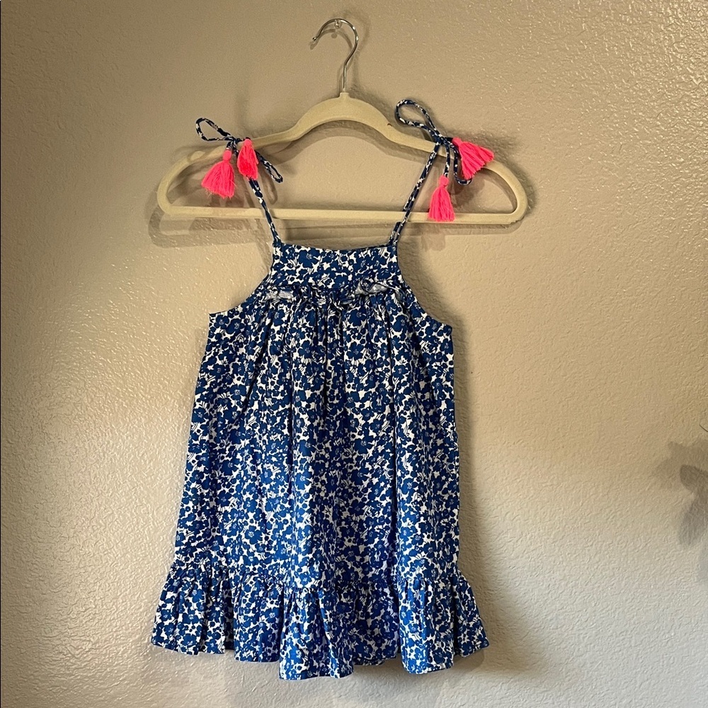 Sophie Catalou Girls white Pink Blue Floral Dress Pink Tassels Sz 6 Ruffles